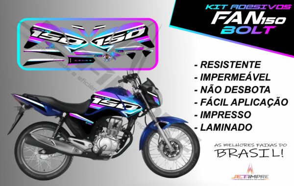 kit de adesivos fan 150 2014 à 2015- versão bolt (moto azul)