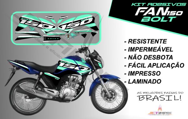 kit de adesivos fan 150 2014 à 2015- versão bolt (moto azul) - Imagem 15