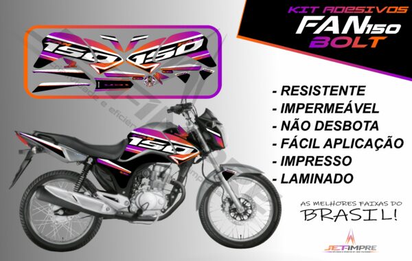 kit de adesivos fan 150 2014 à 2015- versão bolt (moto prata)