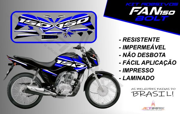 kit de adesivos fan 150 2014 à 2015- versão bolt (moto preta) - Imagem 3