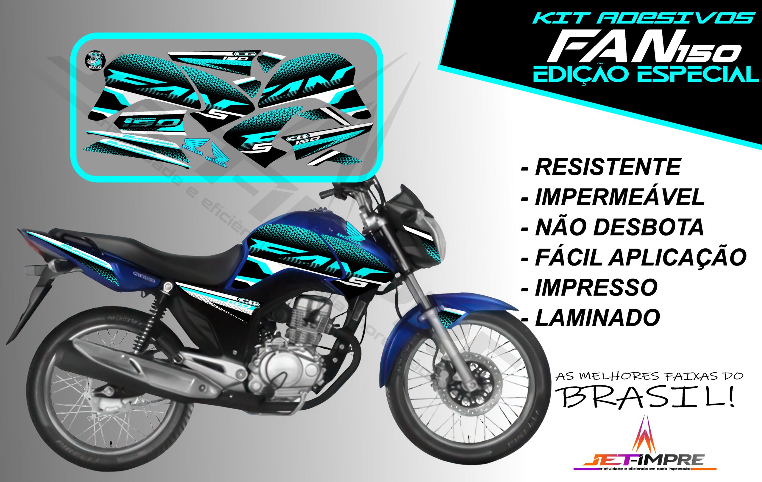 kit adesivo fan 150 2014-edição especial (moto azul) - Imagem 5
