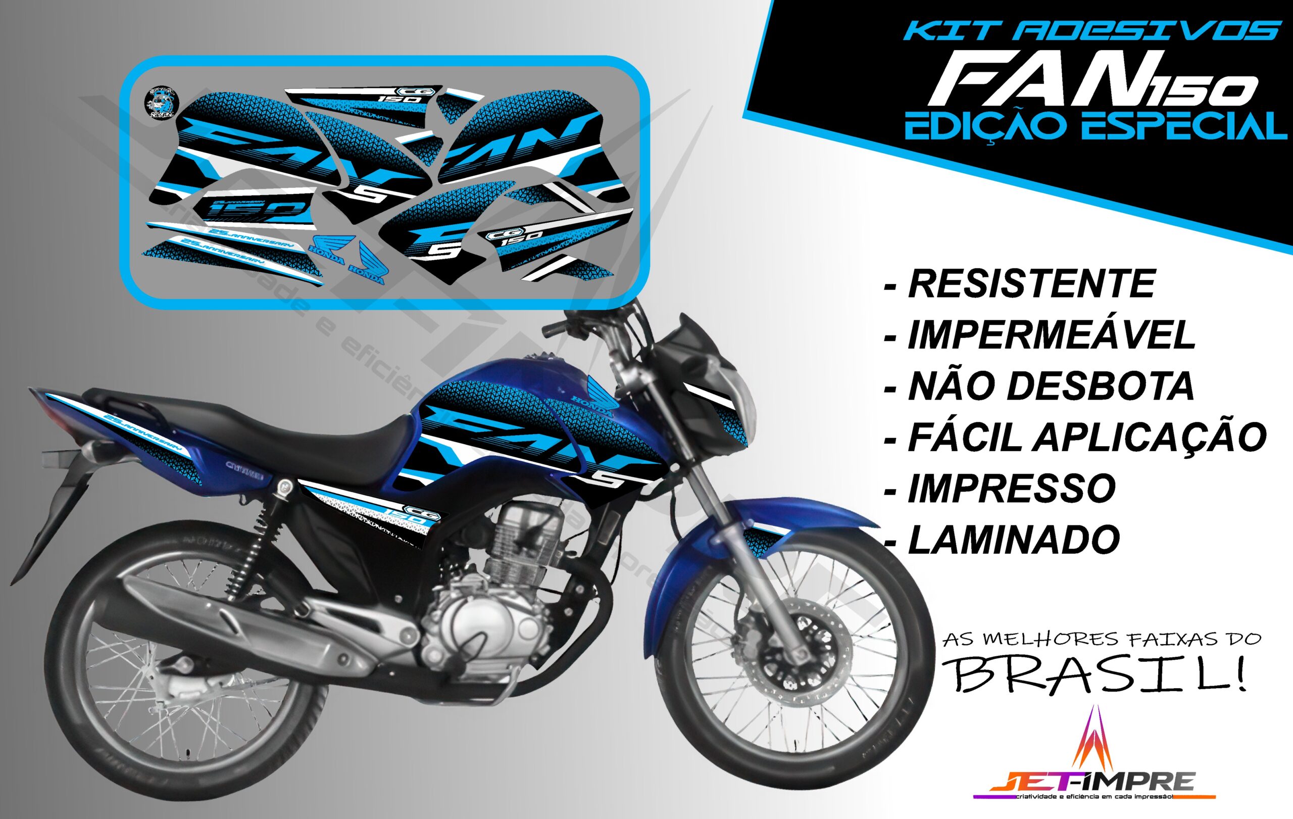 kit adesivo fan 150 2014-edição especial (moto azul) - Imagem 6