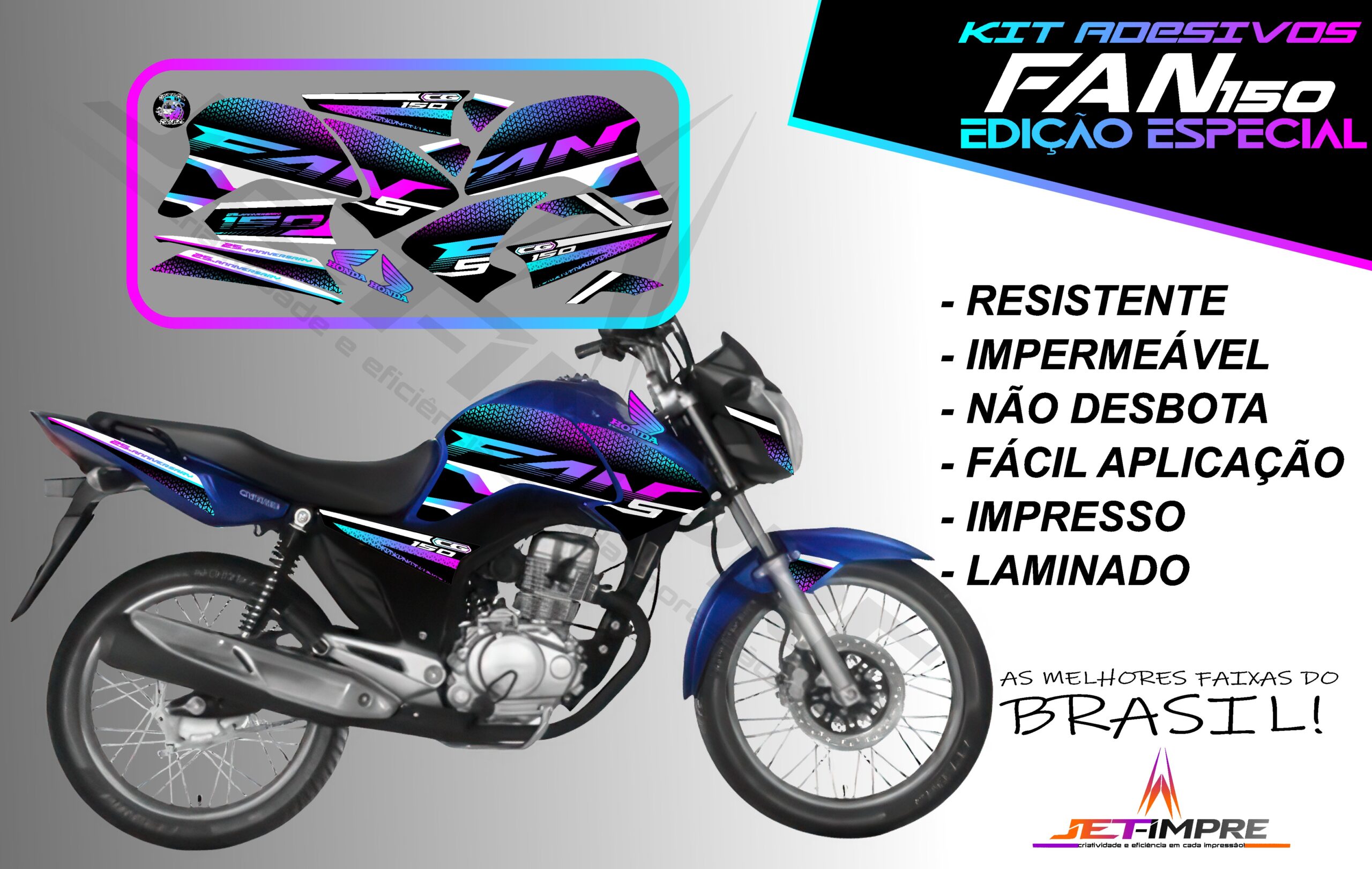 kit adesivo fan 150 2014-edição especial (moto azul)