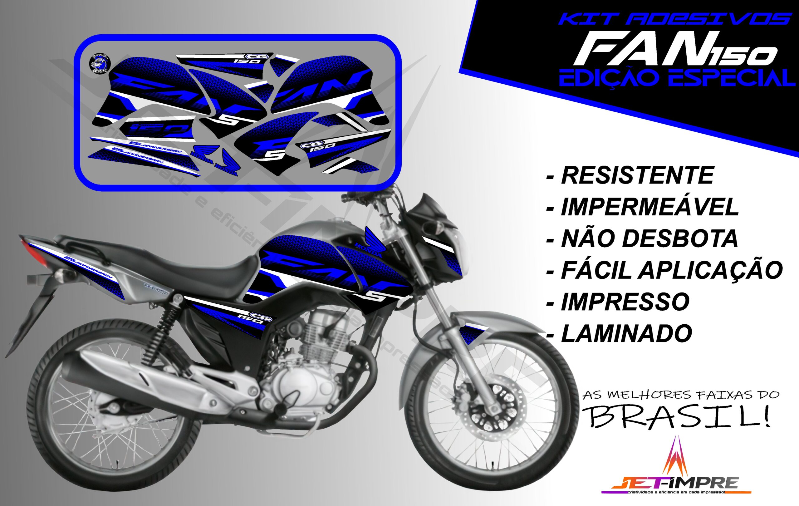 kit adesivo fan 150 2014-edição especial (moto prata) - Imagem 3
