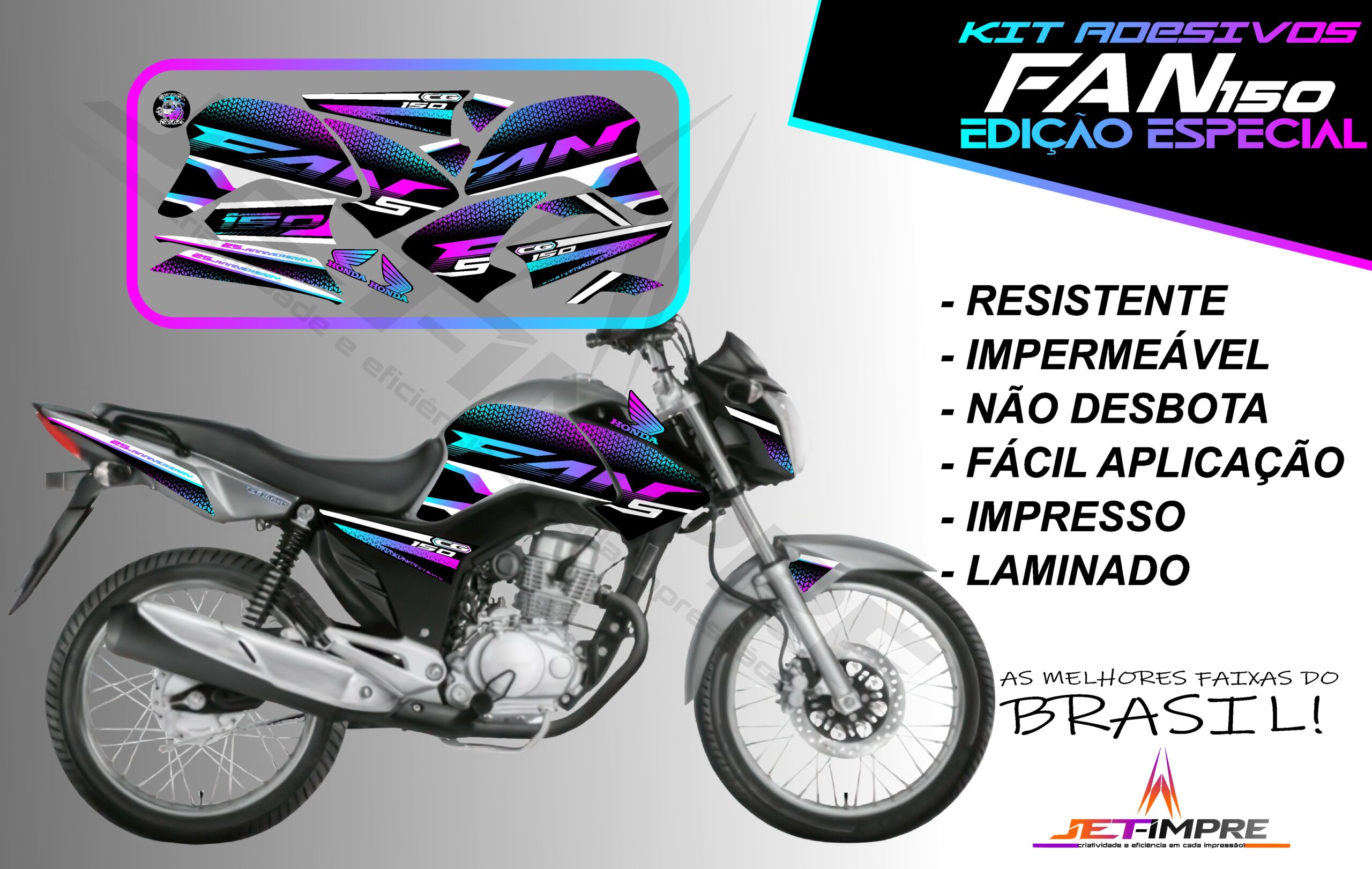 kit adesivo fan 150 2014-edição especial (moto prata) - Imagem 8