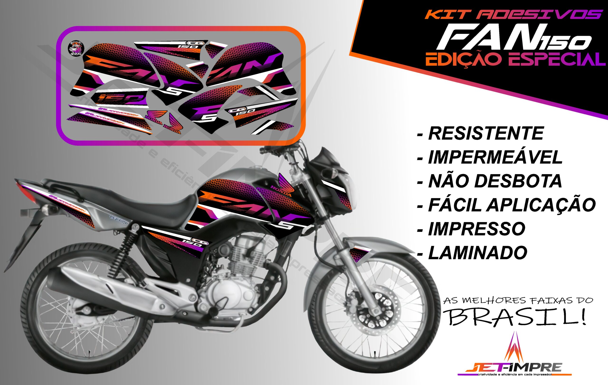 kit adesivo fan 150 2014-edição especial (moto prata)