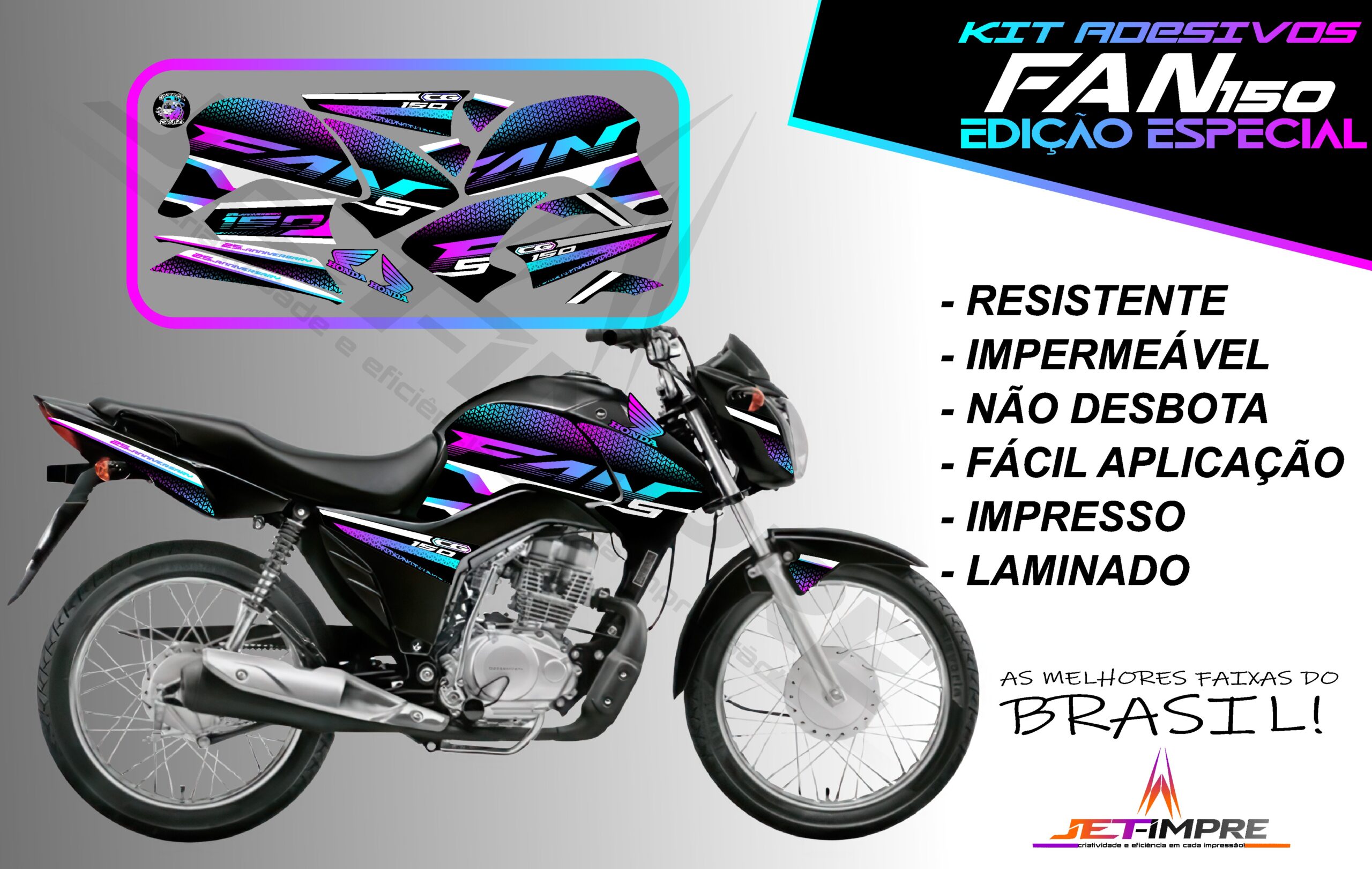 kit adesivos fan 150-edição especial (moto preta)