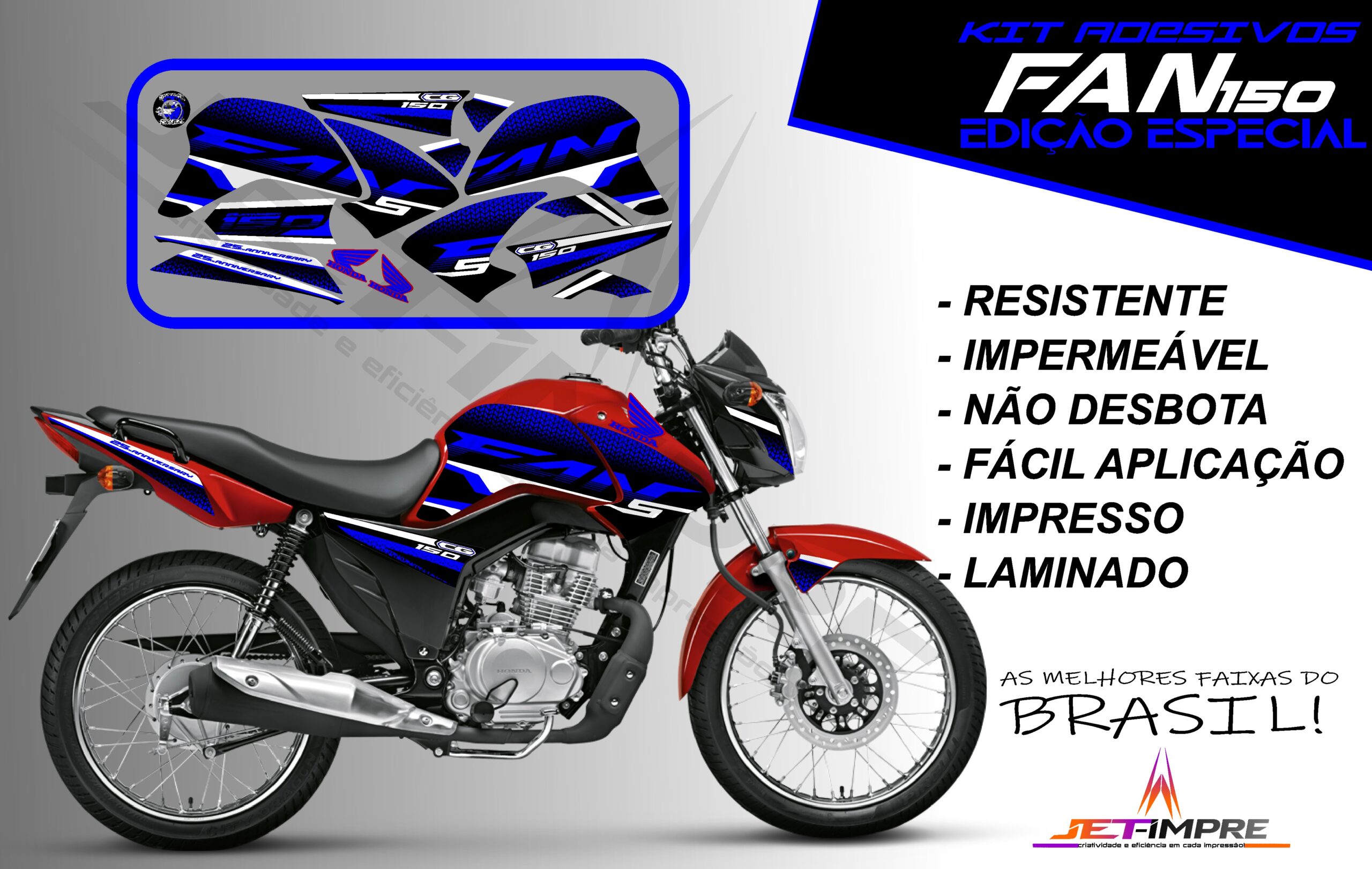 kit adesivo fan 150 2014-edição especial (moto vermelha) - Imagem 3