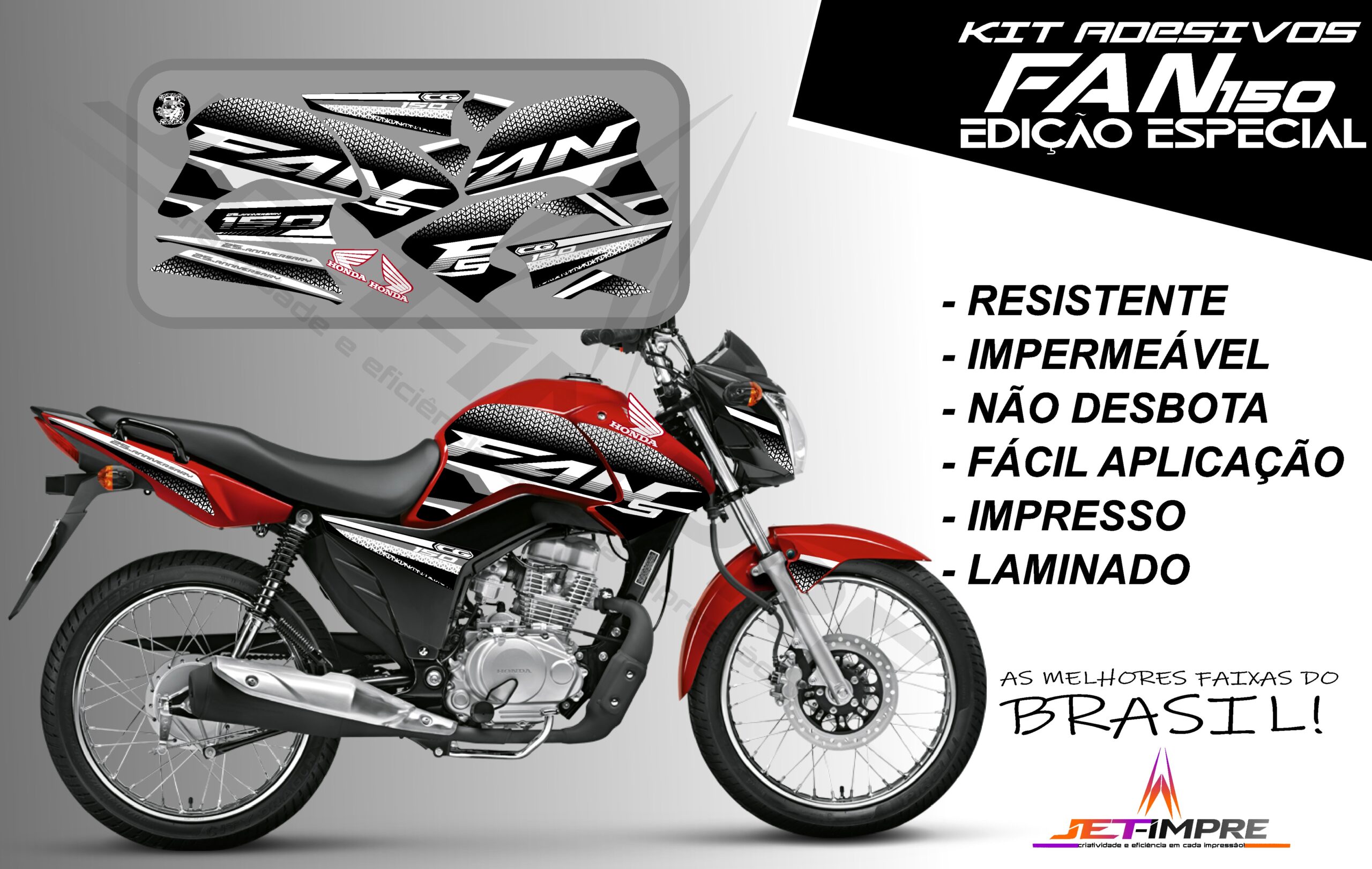 kit adesivo fan 150 2014-edição especial (moto vermelha) - Imagem 4