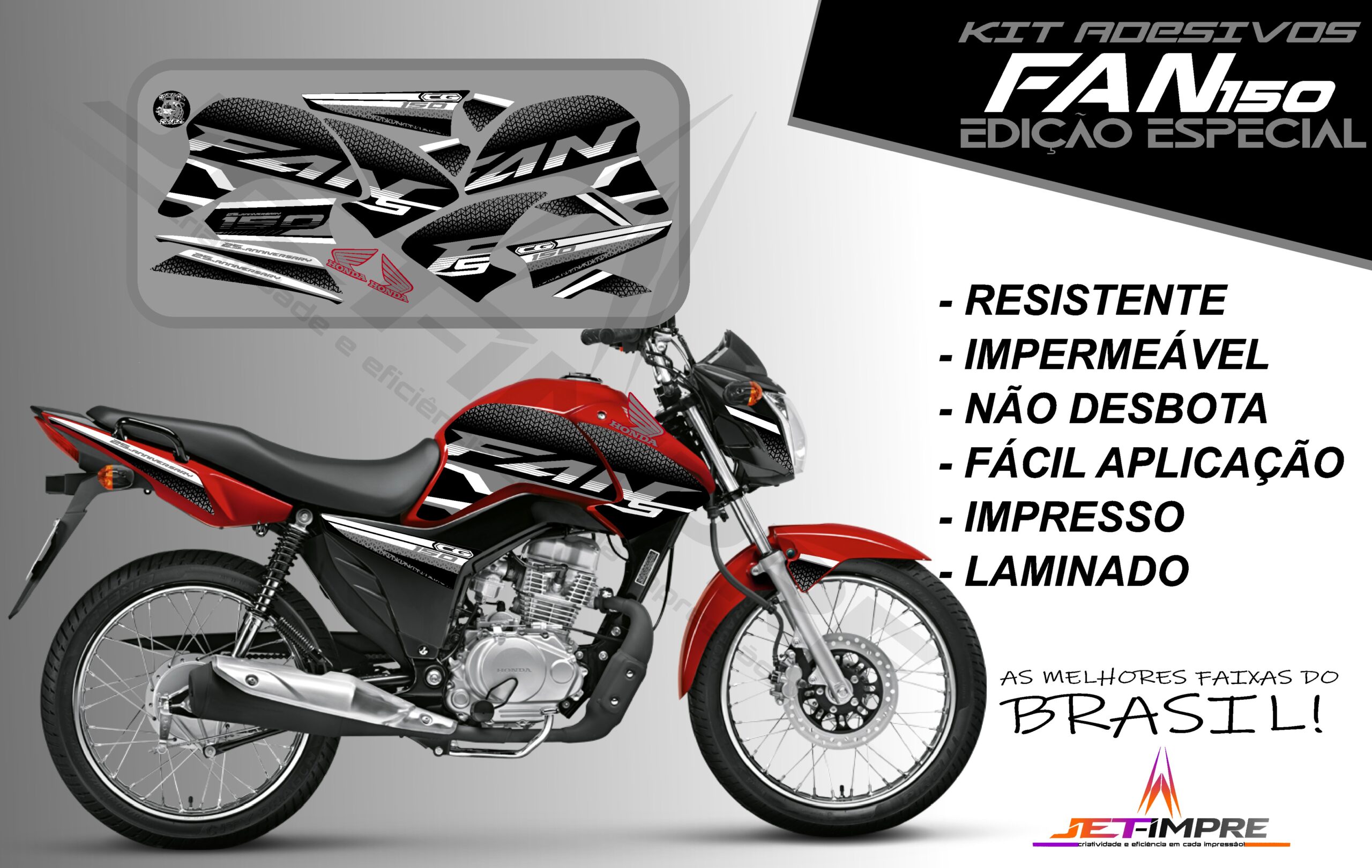 kit adesivo fan 150 2014-edição especial (moto vermelha) - Imagem 7