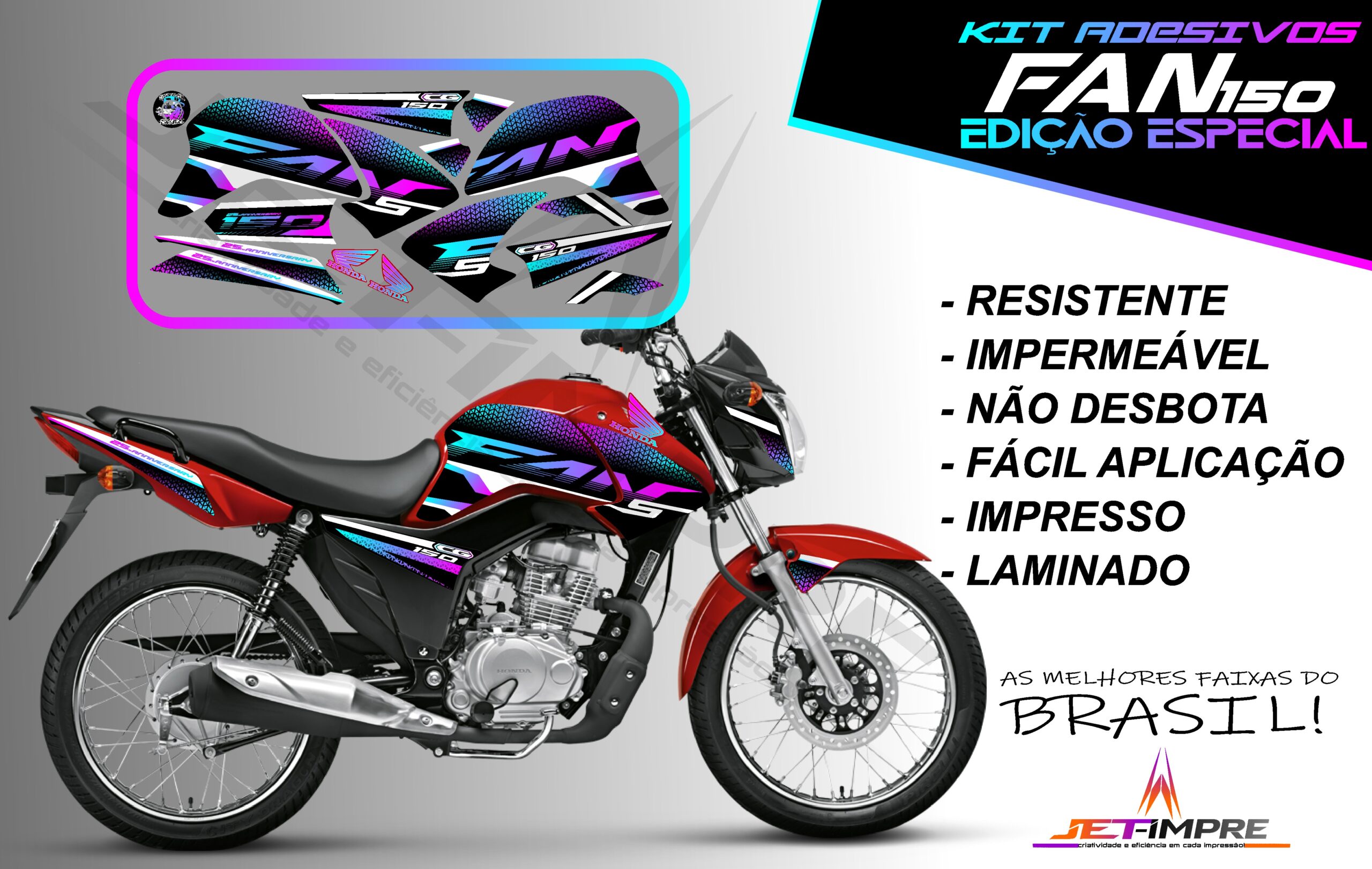 kit adesivo fan 150 2014-edição especial (moto vermelha) - Imagem 8