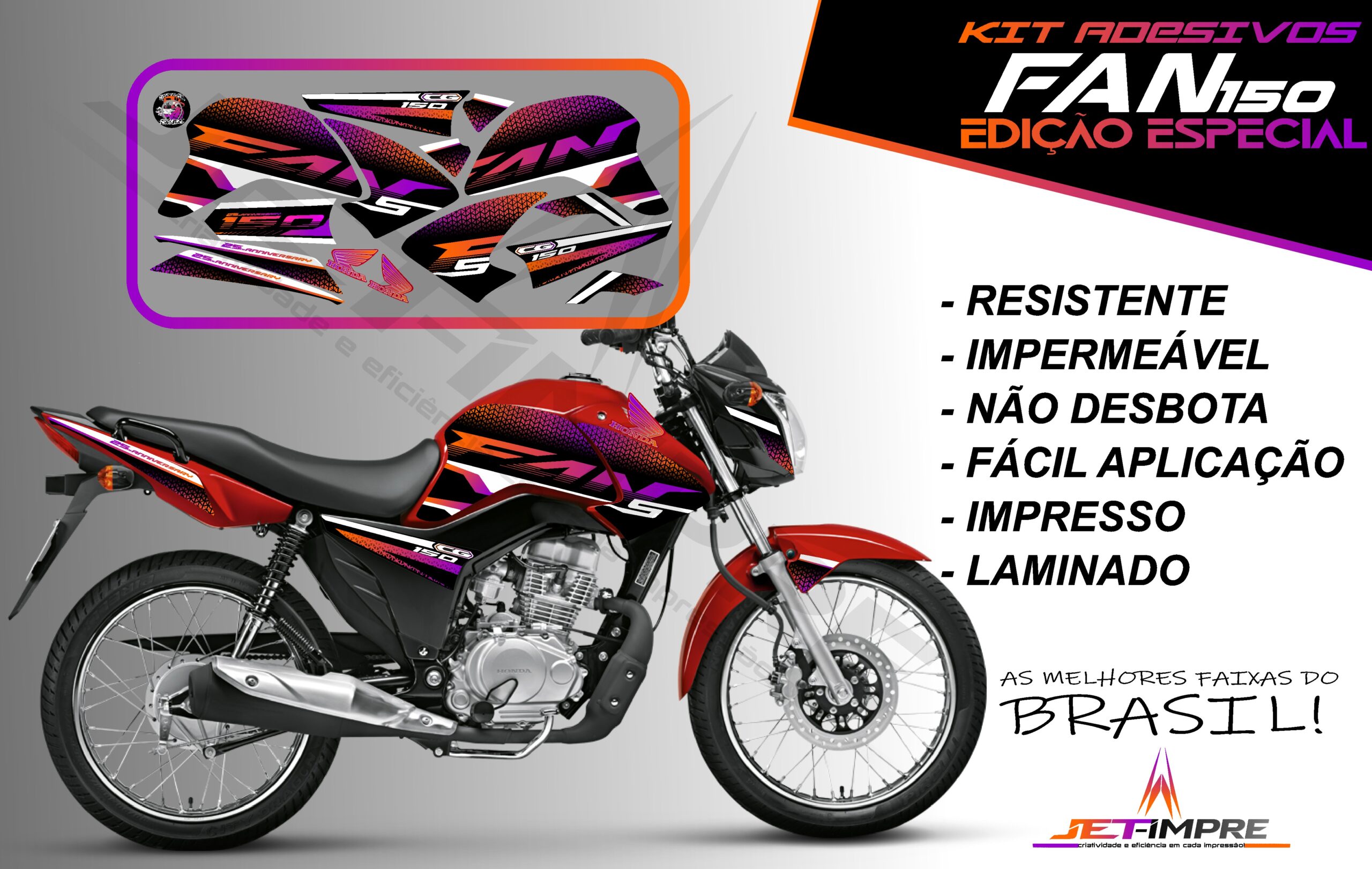 kit adesivo fan 150 2014-edição especial (moto vermelha)