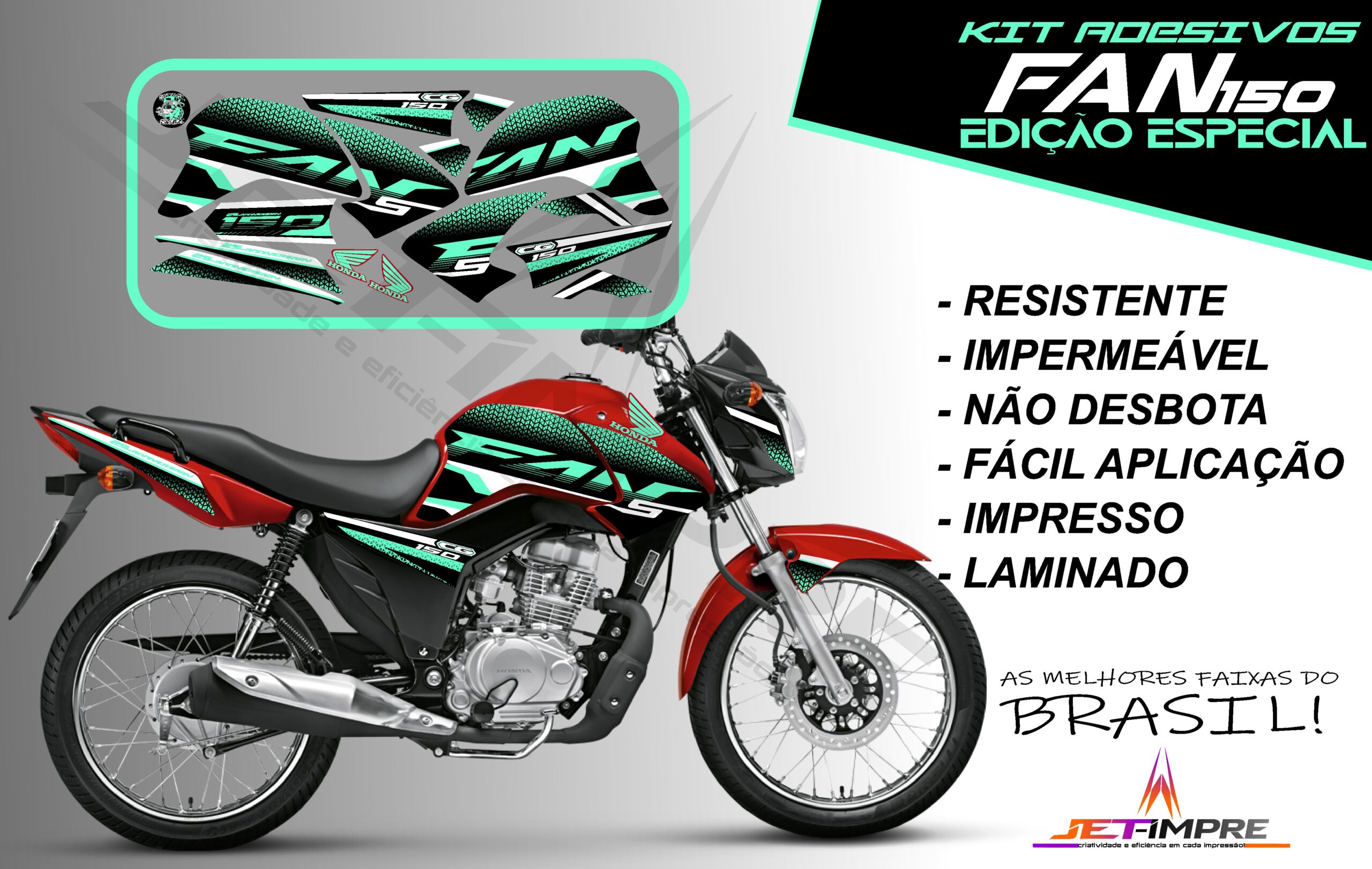 kit adesivo fan 150 2014-edição especial (moto vermelha) - Imagem 15