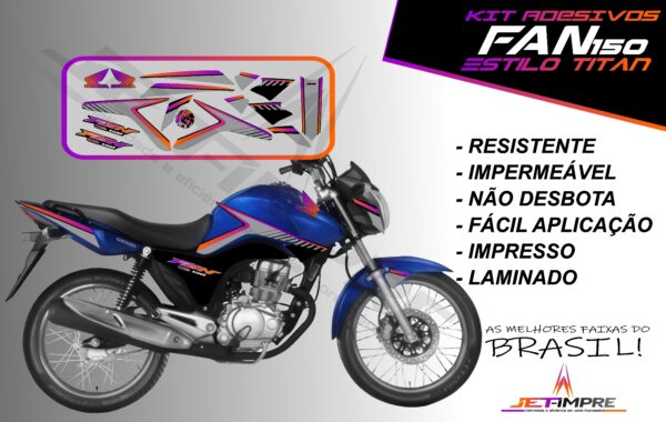 kit adesivos fan 150 2014- estilo titan (moto azul)