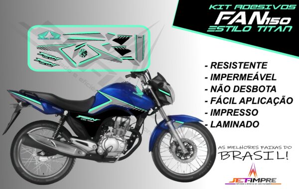 kit adesivos fan 150 2014- estilo titan (moto azul) - Imagem 15