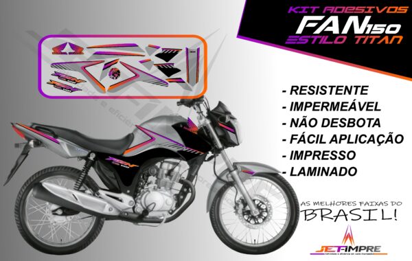 kit adesivos fan 150 2014- estilo titan (moto prata)