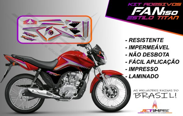 kit adesivos fan 150 2014- estilo titan (moto vermelha)