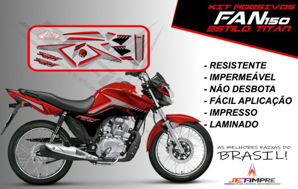 kit adesivos fan 150 2014- estilo titan (moto vermelha) - Imagem 18