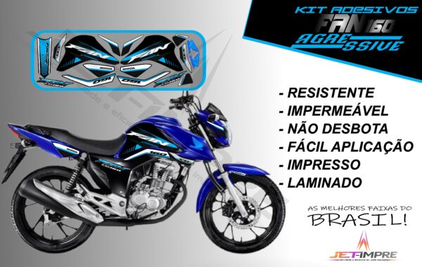 kit adesivos fan 160 2022-versão agressive(moto azul) - Imagem 7