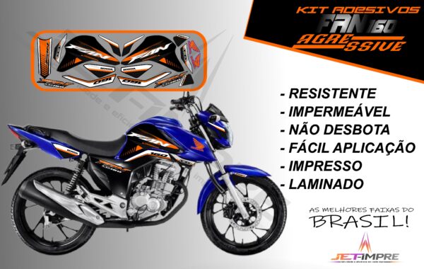 kit adesivos fan 160 2022-versão agressive(moto azul)