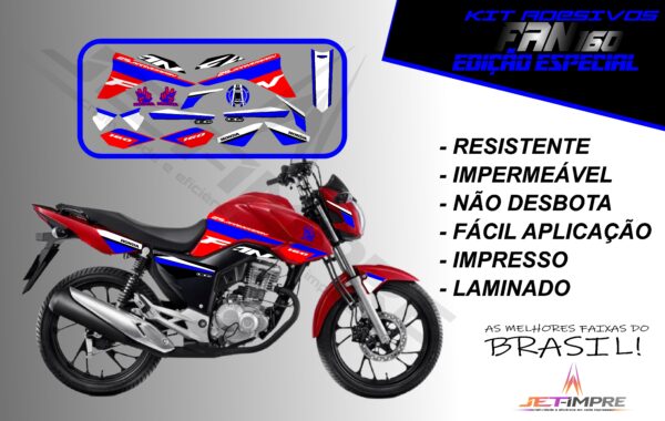 kit adesivos fan 160 2017 a 2021- edição especial (moto vermelha) - Imagem 4