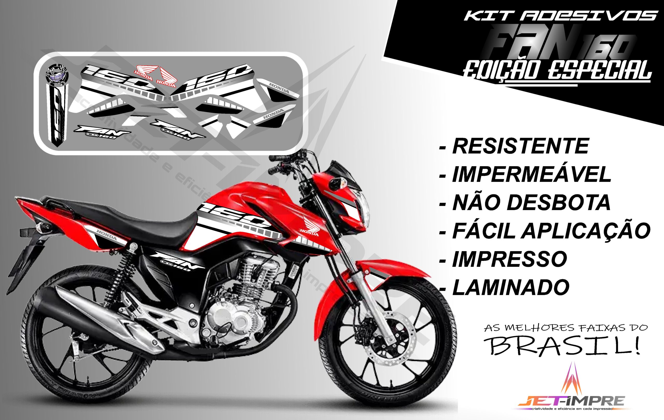 kit adesivo fan 160 2022-edição especial(moto vermelha) - Imagem 5