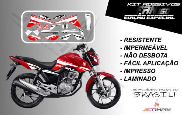 kit adesivos fan 160 2017 a 2021- edição especial (moto vermelha) - Imagem 5