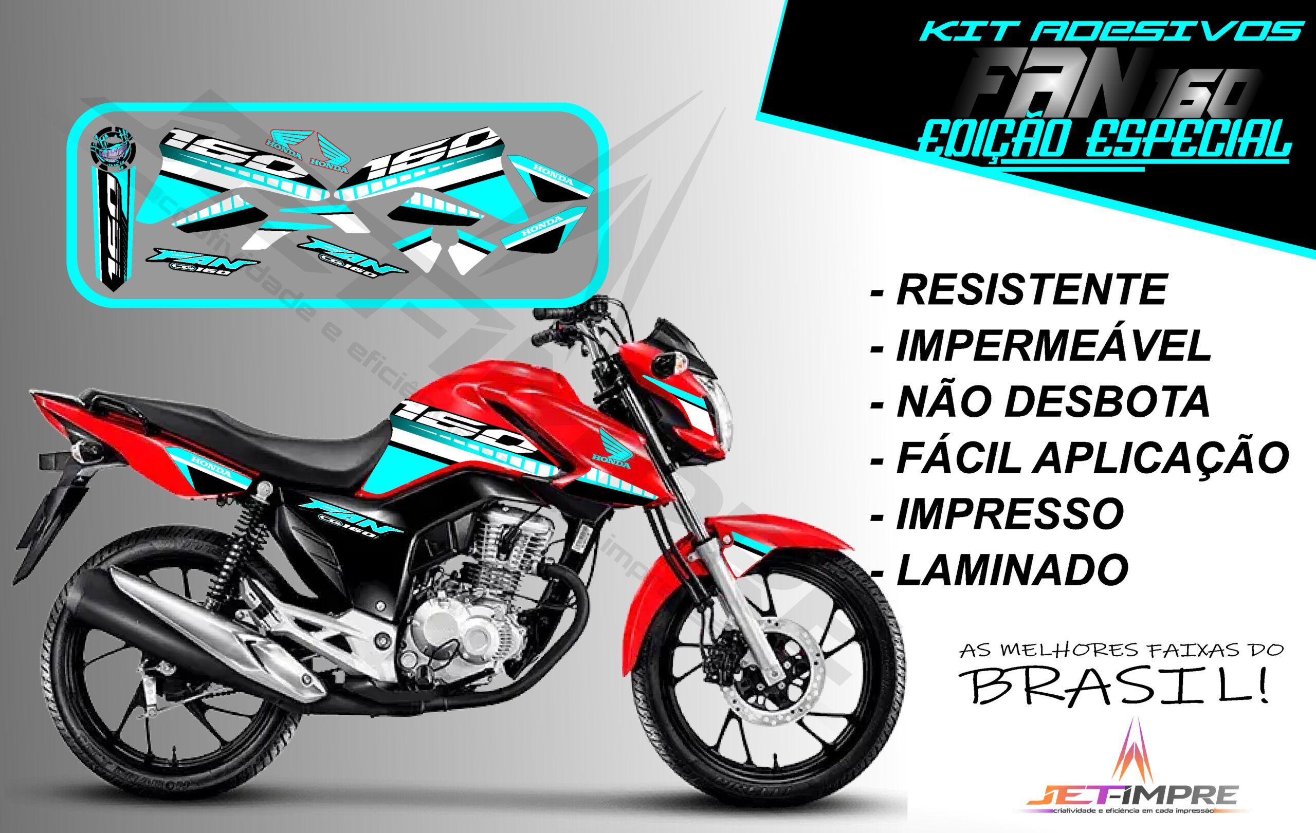 kit adesivo fan 160 2022-edição especial(moto vermelha) - Imagem 6