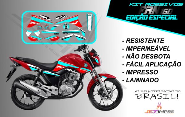 kit adesivos fan 160 2017 a 2021- edição especial (moto vermelha) - Imagem 6