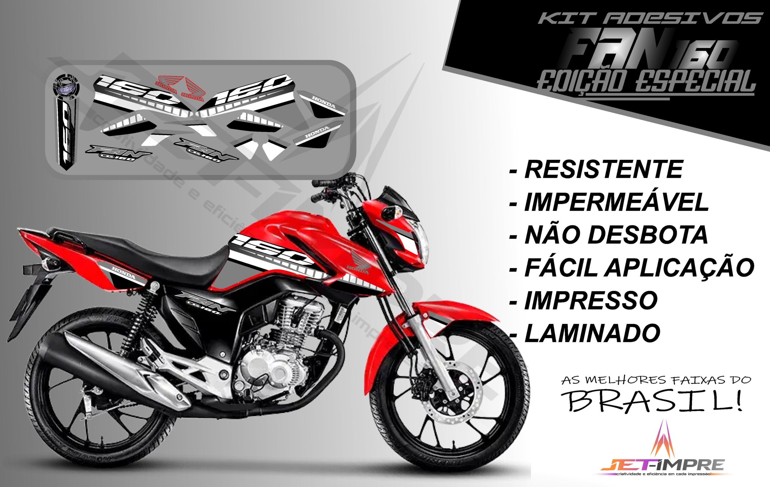 kit adesivo fan 160 2022-edição especial(moto vermelha) - Imagem 8