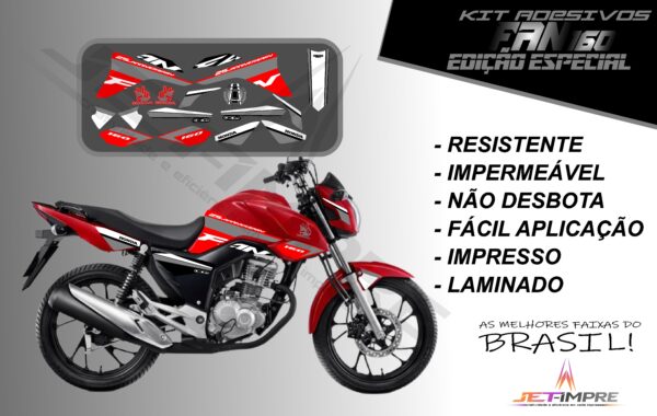 kit adesivos fan 160 2017 a 2021- edição especial (moto vermelha) - Imagem 8