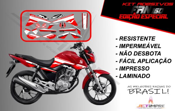 kit adesivos fan 160 2017 a 2021- edição especial (moto vermelha)