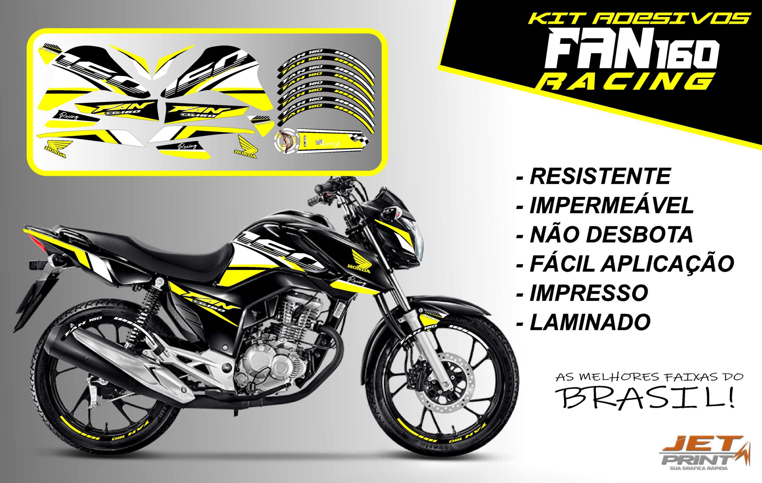 kit adesivos fan 160 2022-racing (moto preta) - Imagem 2