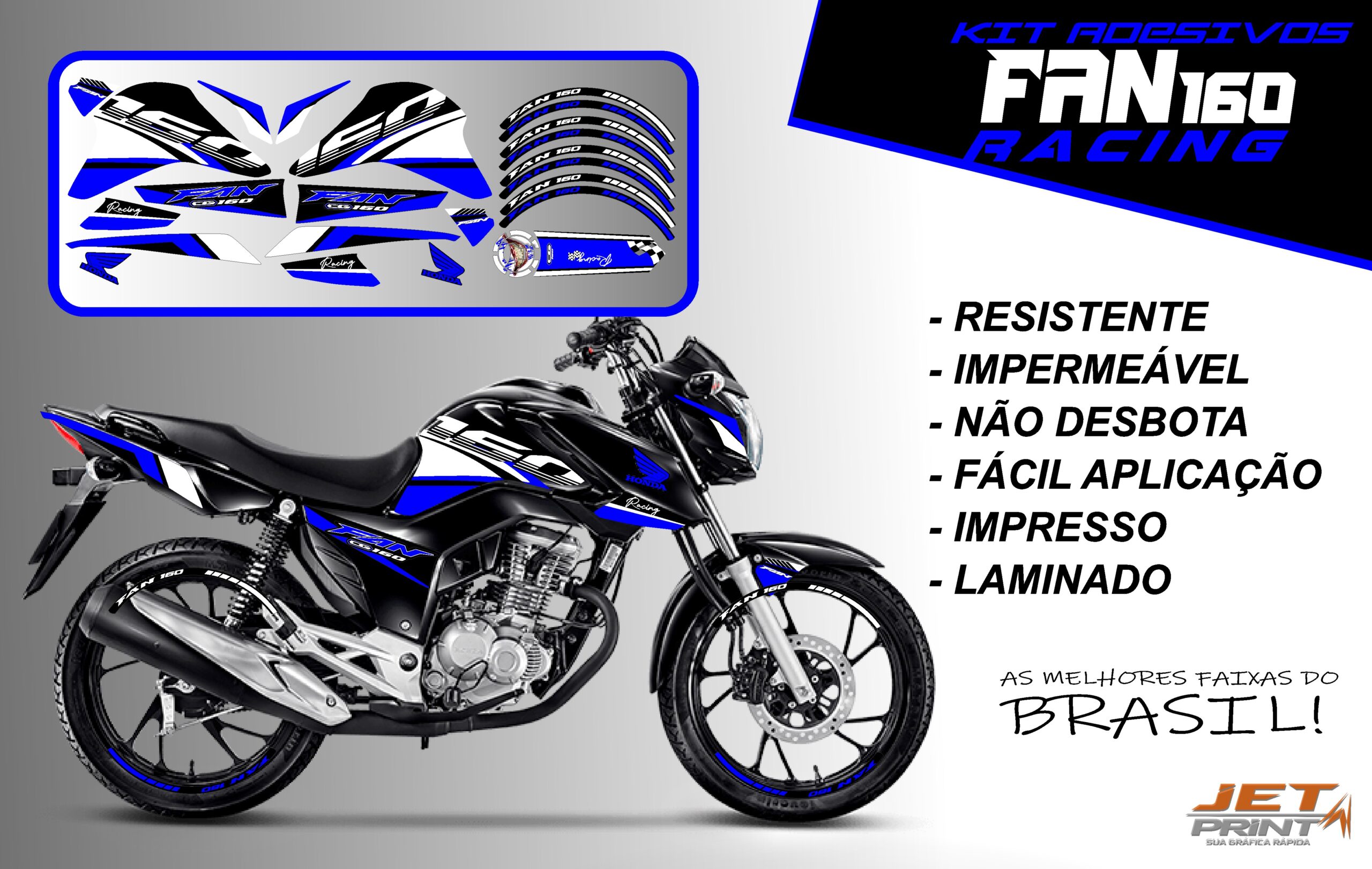 kit adesivos fan 160 2022-racing (moto preta) - Imagem 3
