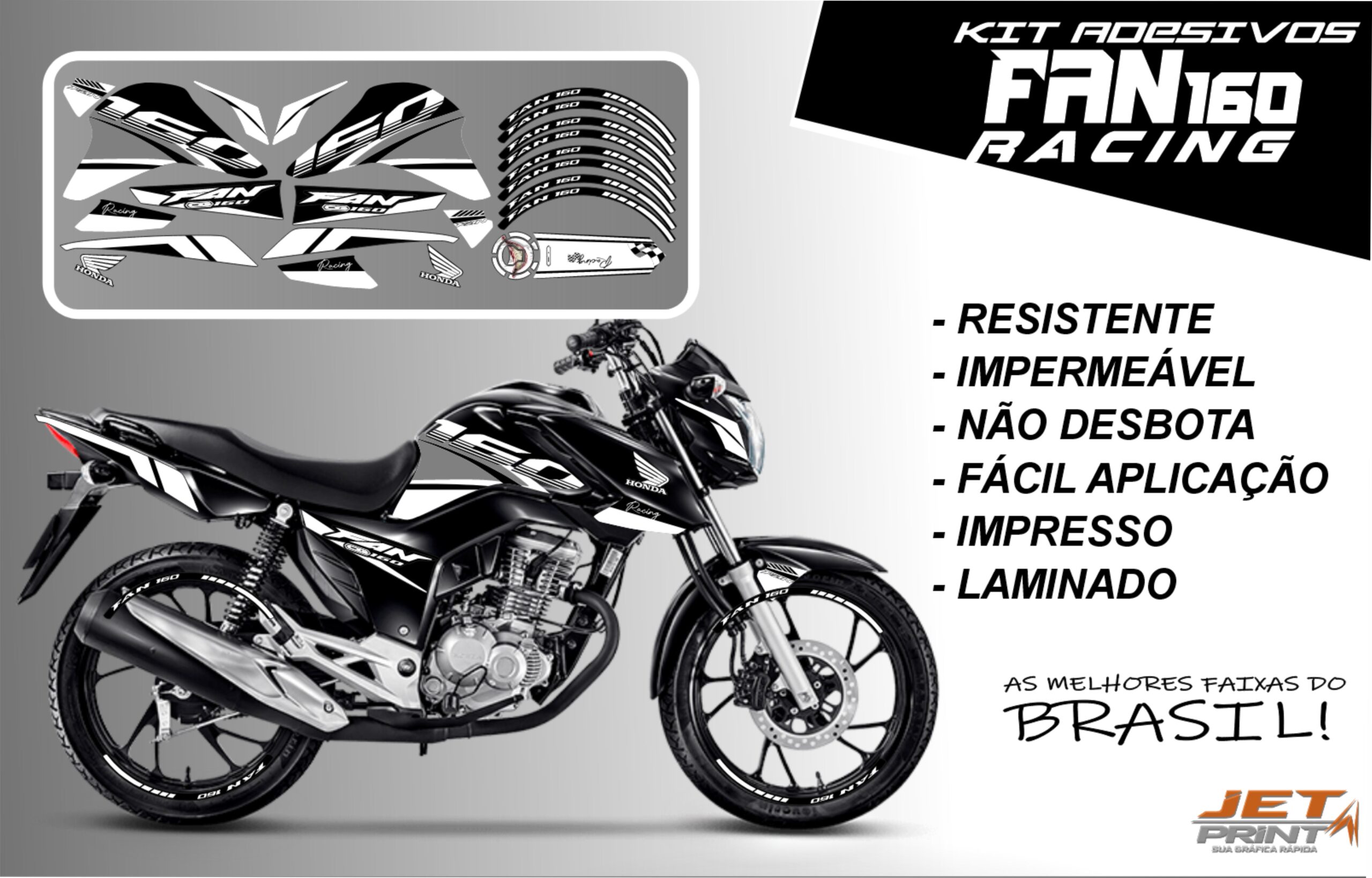 kit adesivos fan 160 2022-racing (moto preta) - Imagem 4