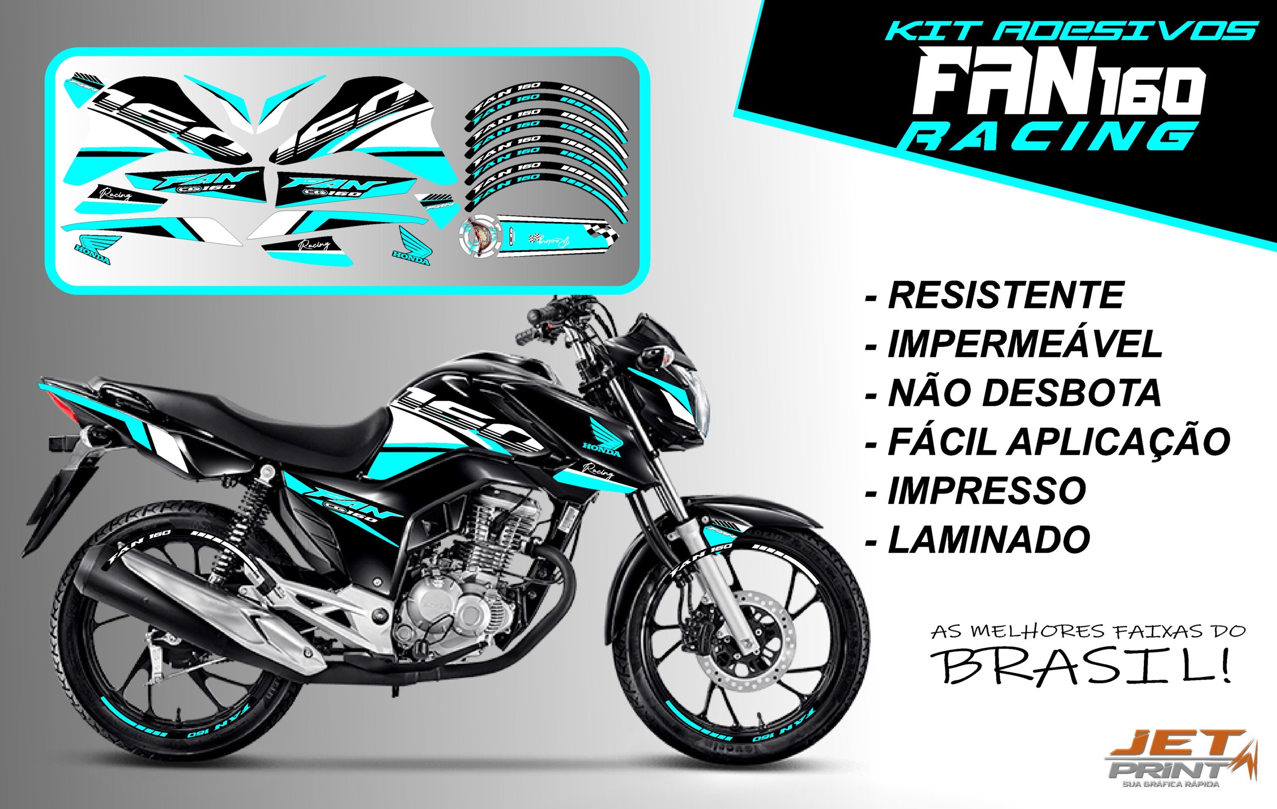 kit adesivos fan 160 2022-racing (moto preta) - Imagem 5
