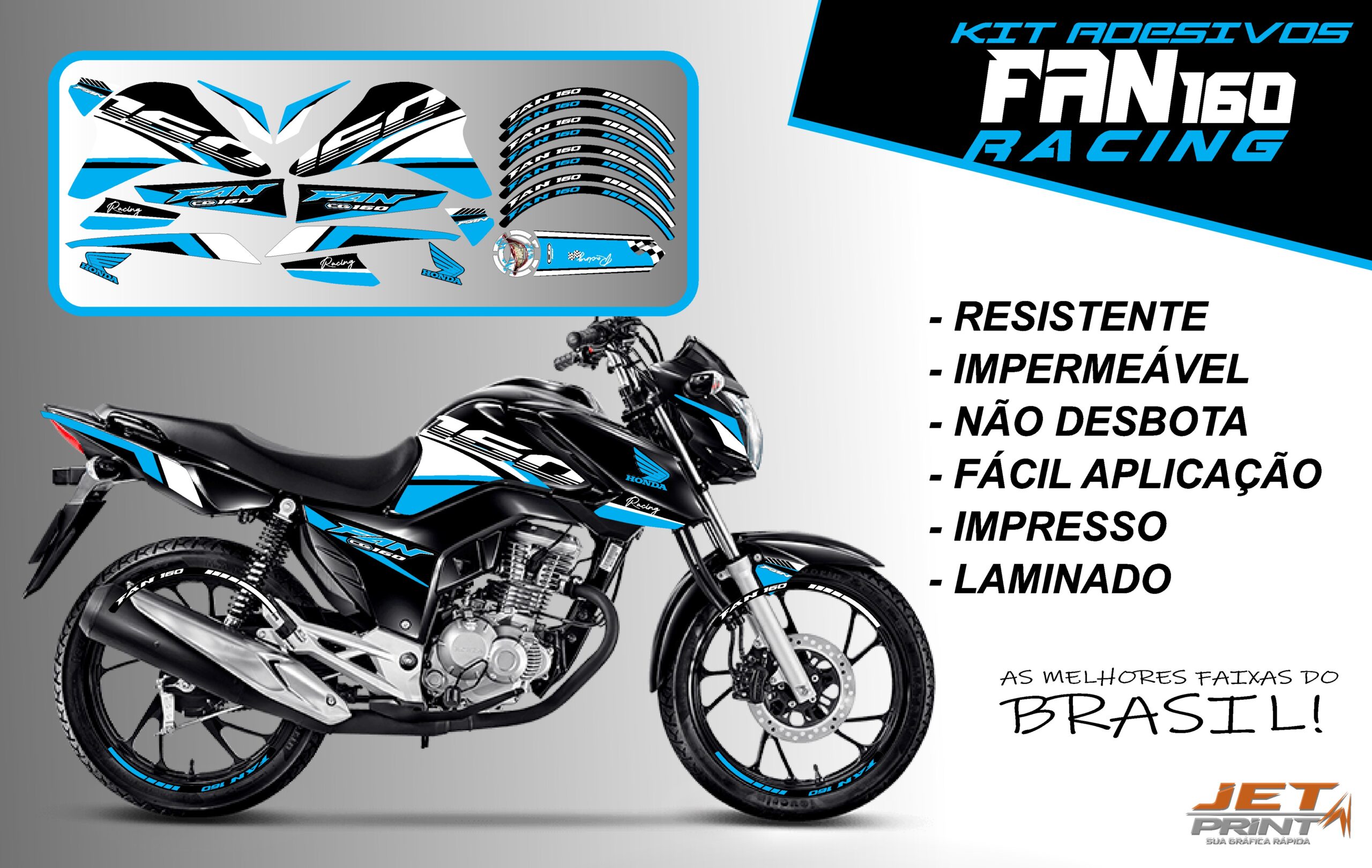 kit adesivos fan 160 2022-racing (moto preta) - Imagem 6