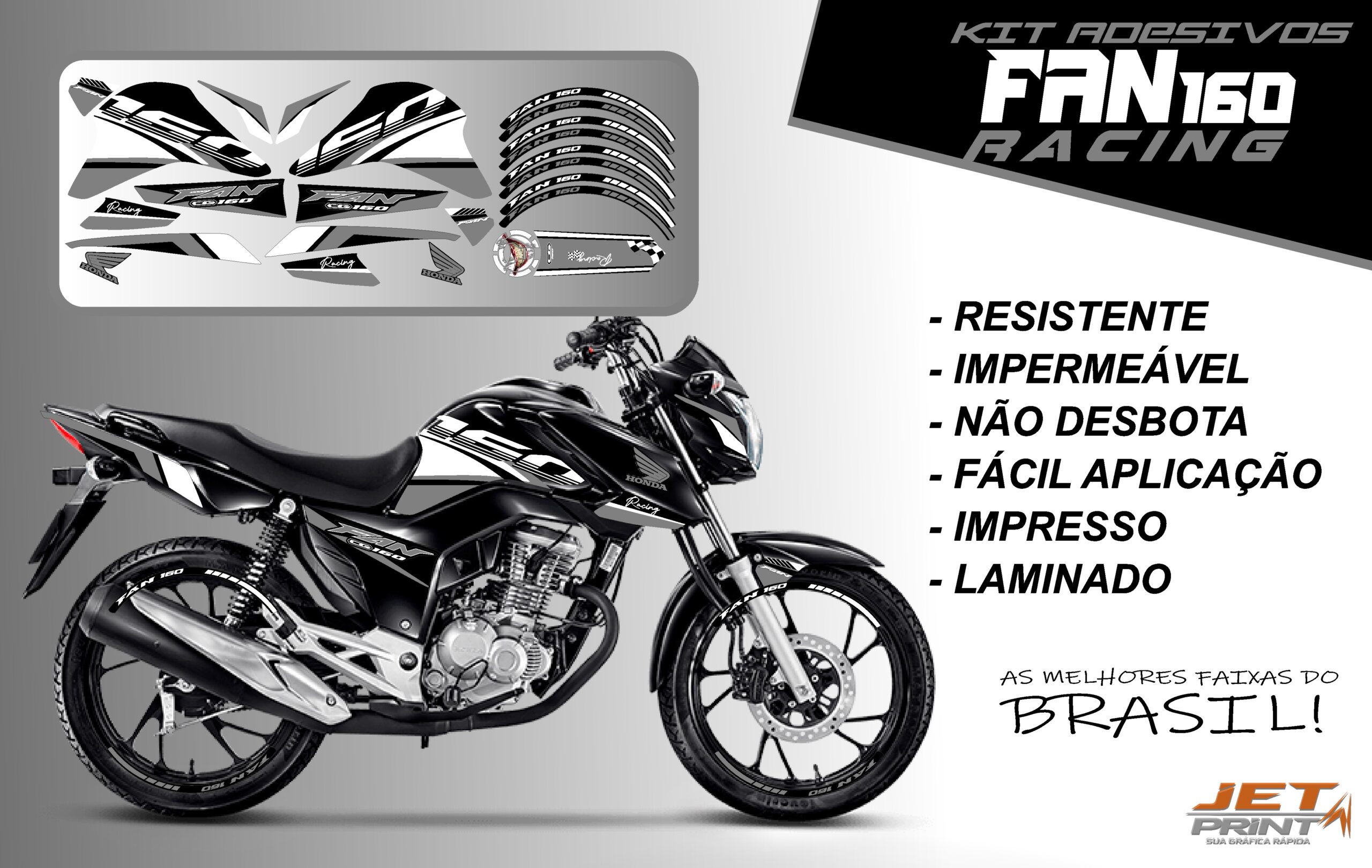 kit adesivos fan 160 2022-racing (moto preta) - Imagem 7