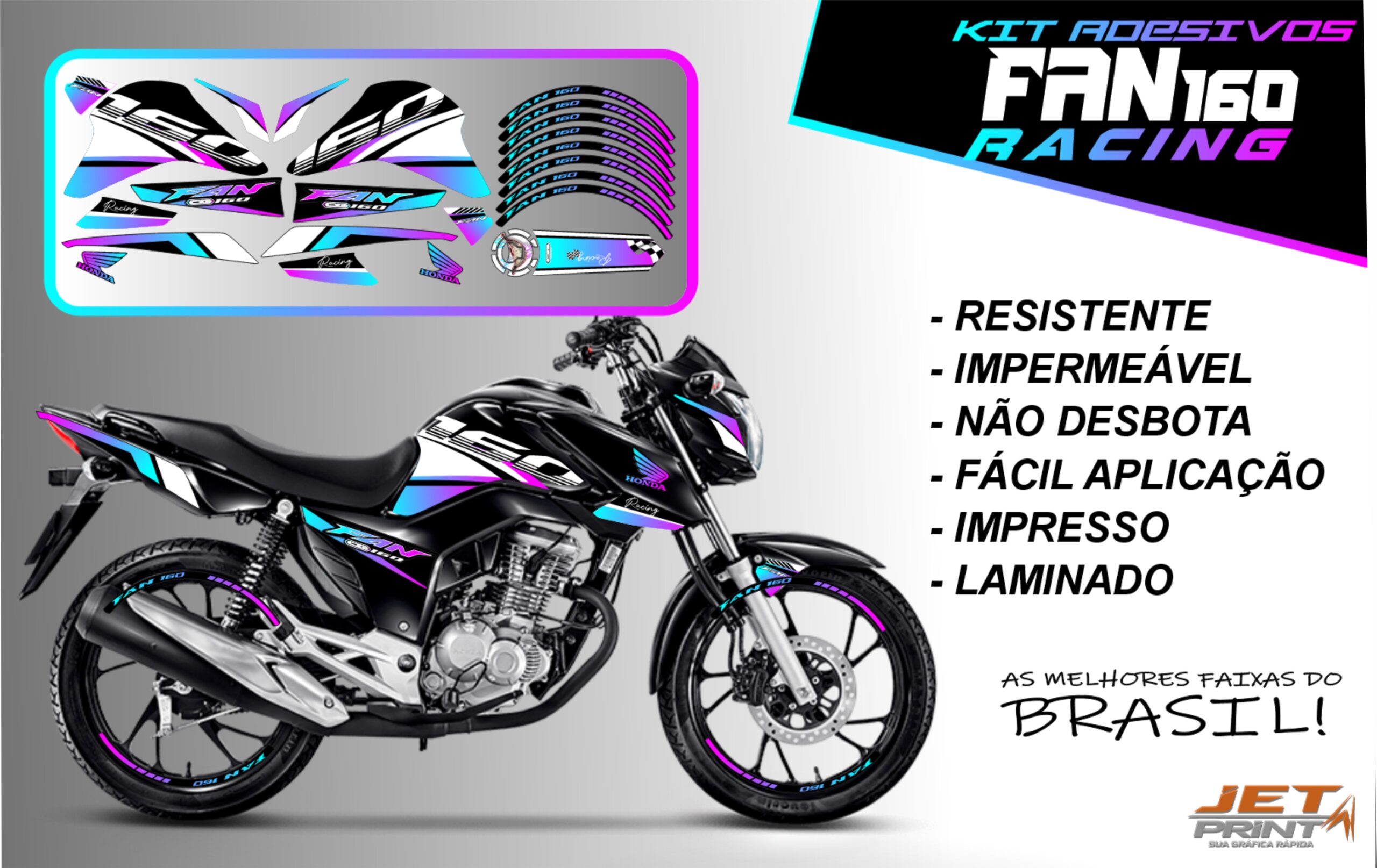 kit adesivos fan 160 2022-racing (moto preta) - Imagem 8
