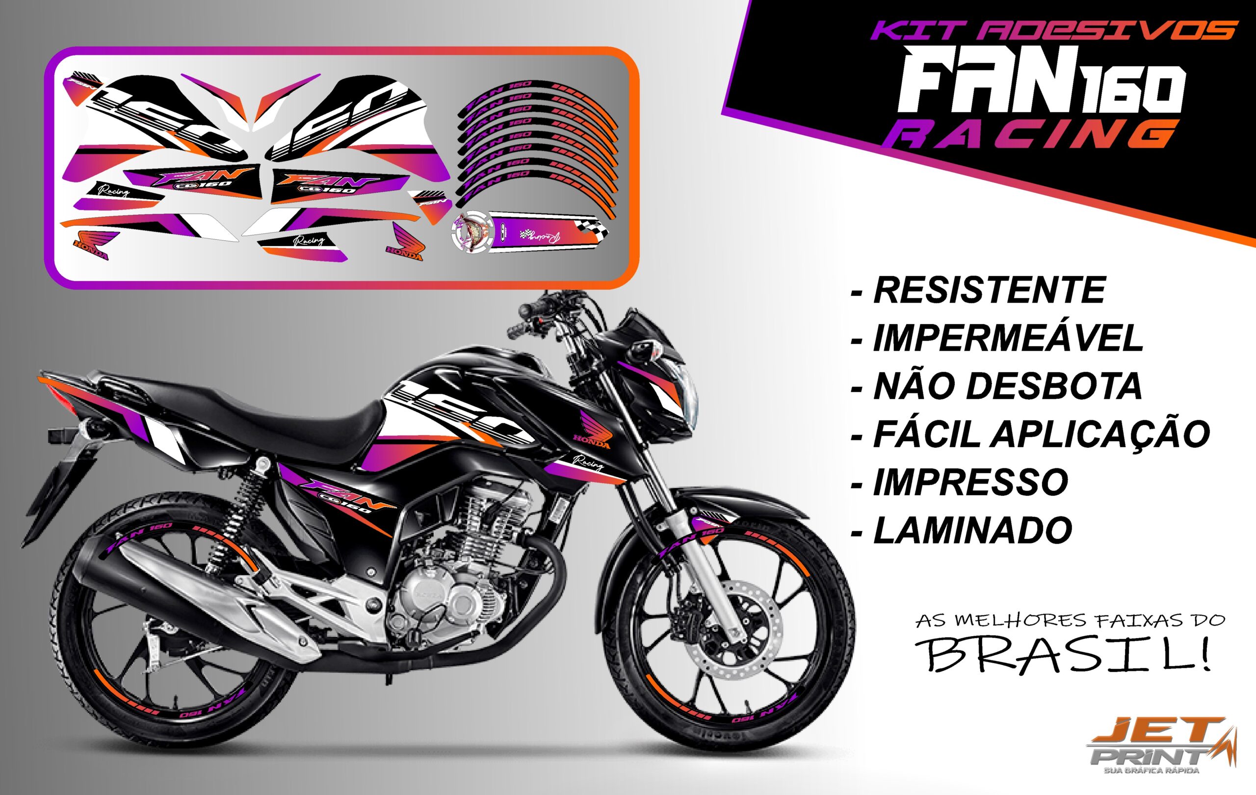 kit adesivos fan 160 2022-racing (moto preta)
