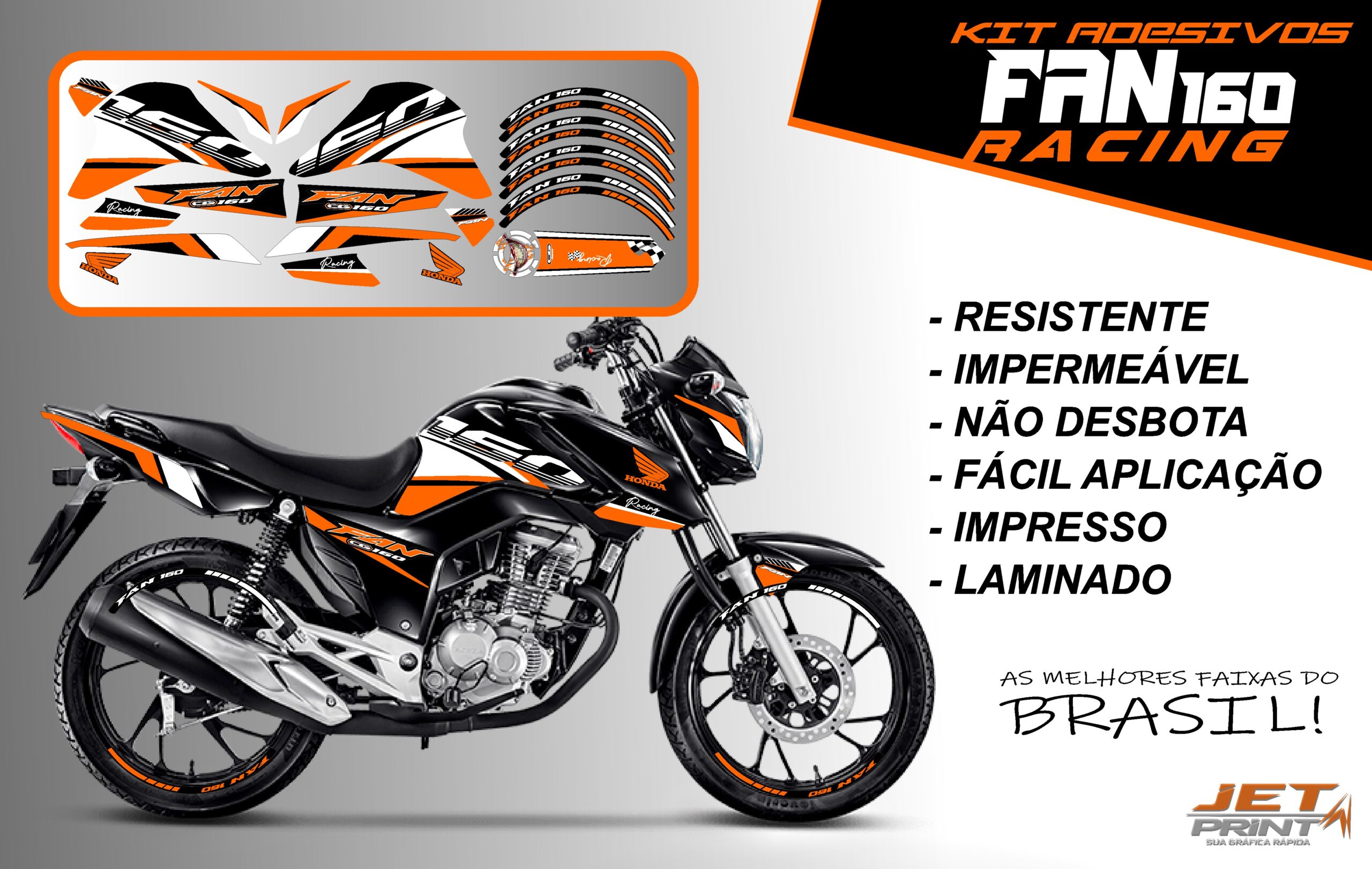 kit adesivos fan 160 2022-racing (moto preta) - Imagem 10