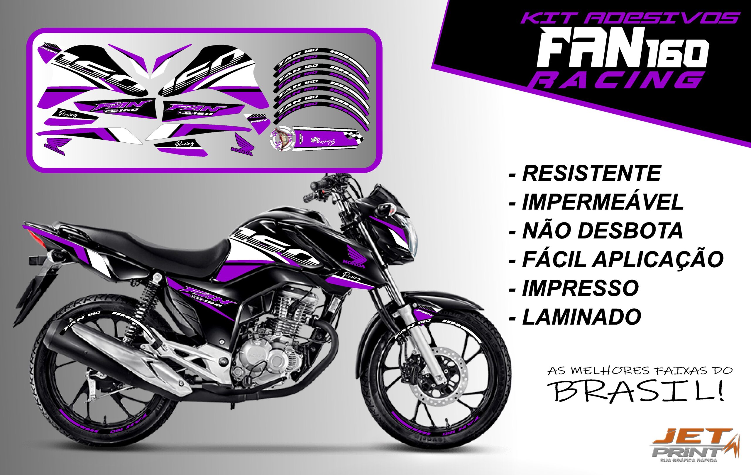 kit adesivos fan 160 2022-racing (moto preta) - Imagem 14