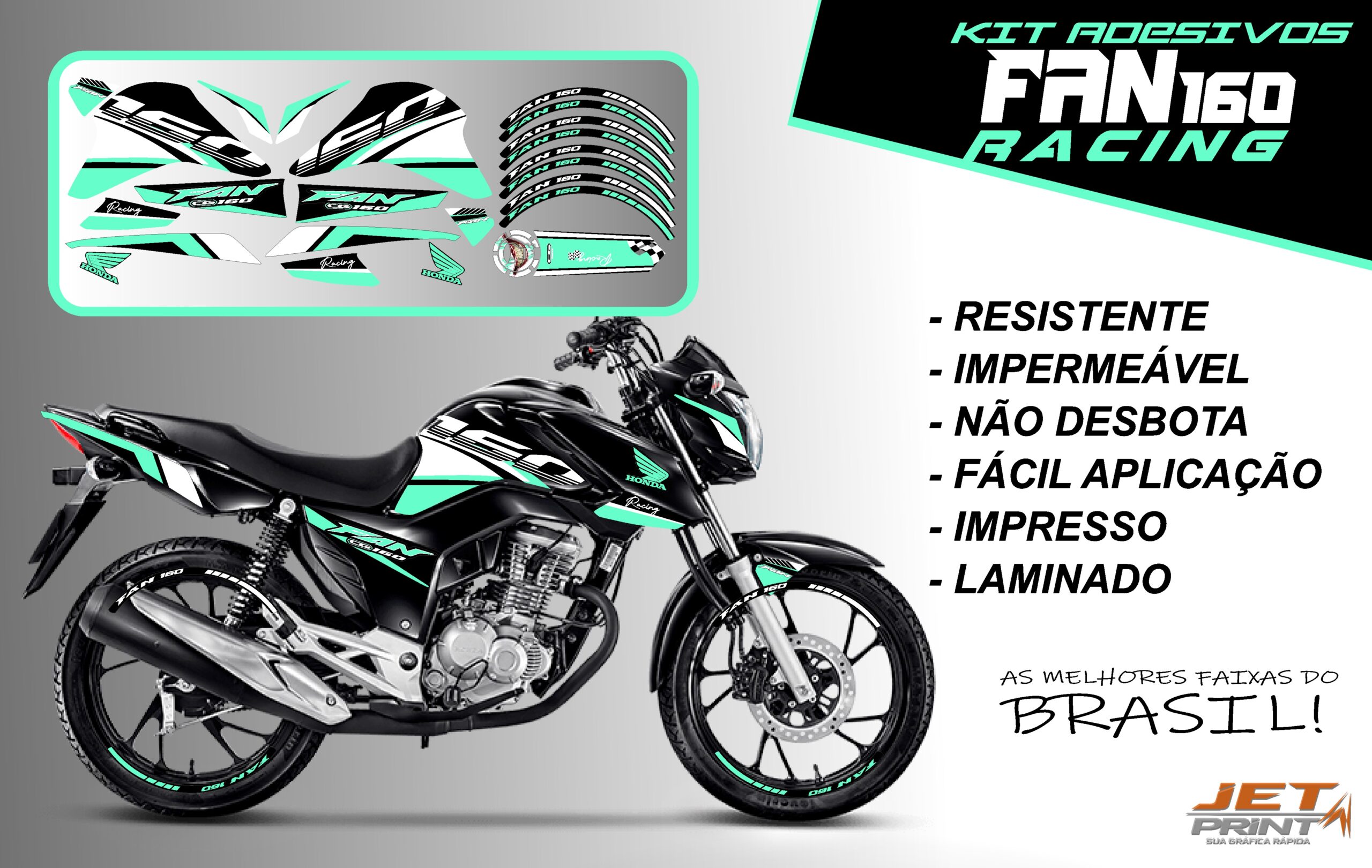 kit adesivos fan 160 2022-racing (moto preta) - Imagem 15