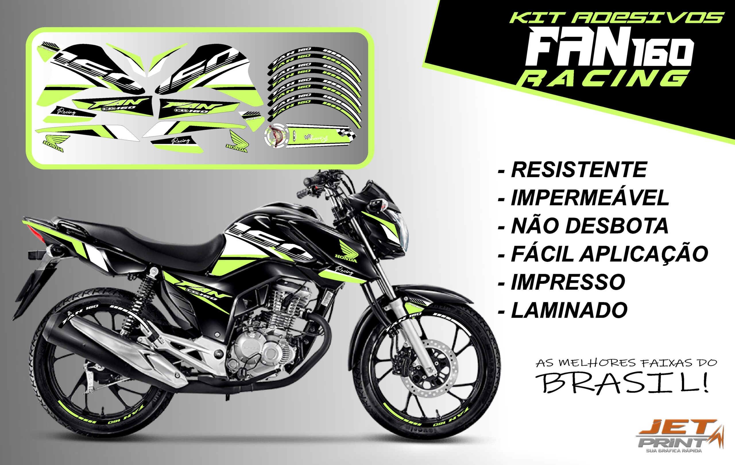 kit adesivos fan 160 2022-racing (moto preta) - Imagem 16