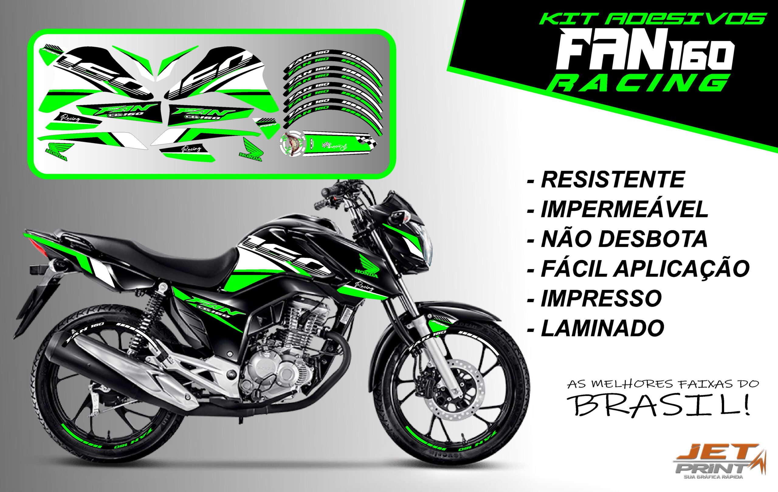 kit adesivos fan 160 2022-racing (moto preta) - Imagem 17