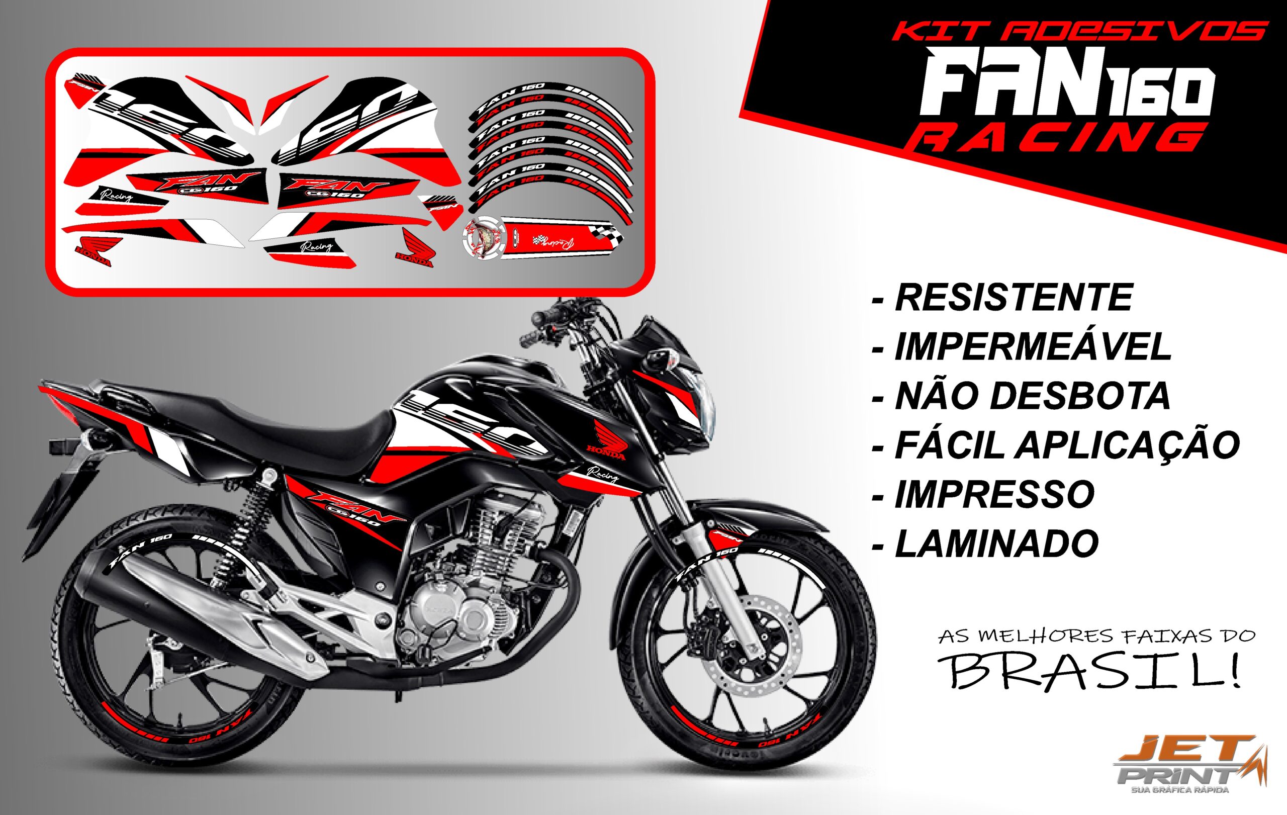 kit adesivos fan 160 2022-racing (moto preta) - Imagem 18