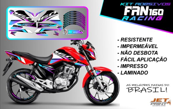 kit adesivos fan 160 2022-racing (moto vermelha)
