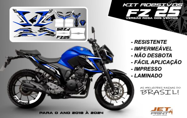 Kit de adesivos fz 25 2020 à 2024 versão Rosa dos Ventos(moto azul) - Imagem 2