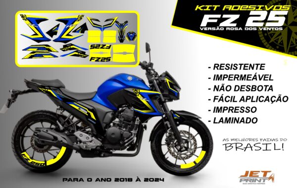Kit de adesivos fz 25 2020 à 2024 versão Rosa dos Ventos(moto azul) - Imagem 3