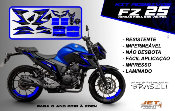 Kit de adesivos fz 25 2020 à 2024 versão Rosa dos Ventos(moto azul) - Imagem 4
